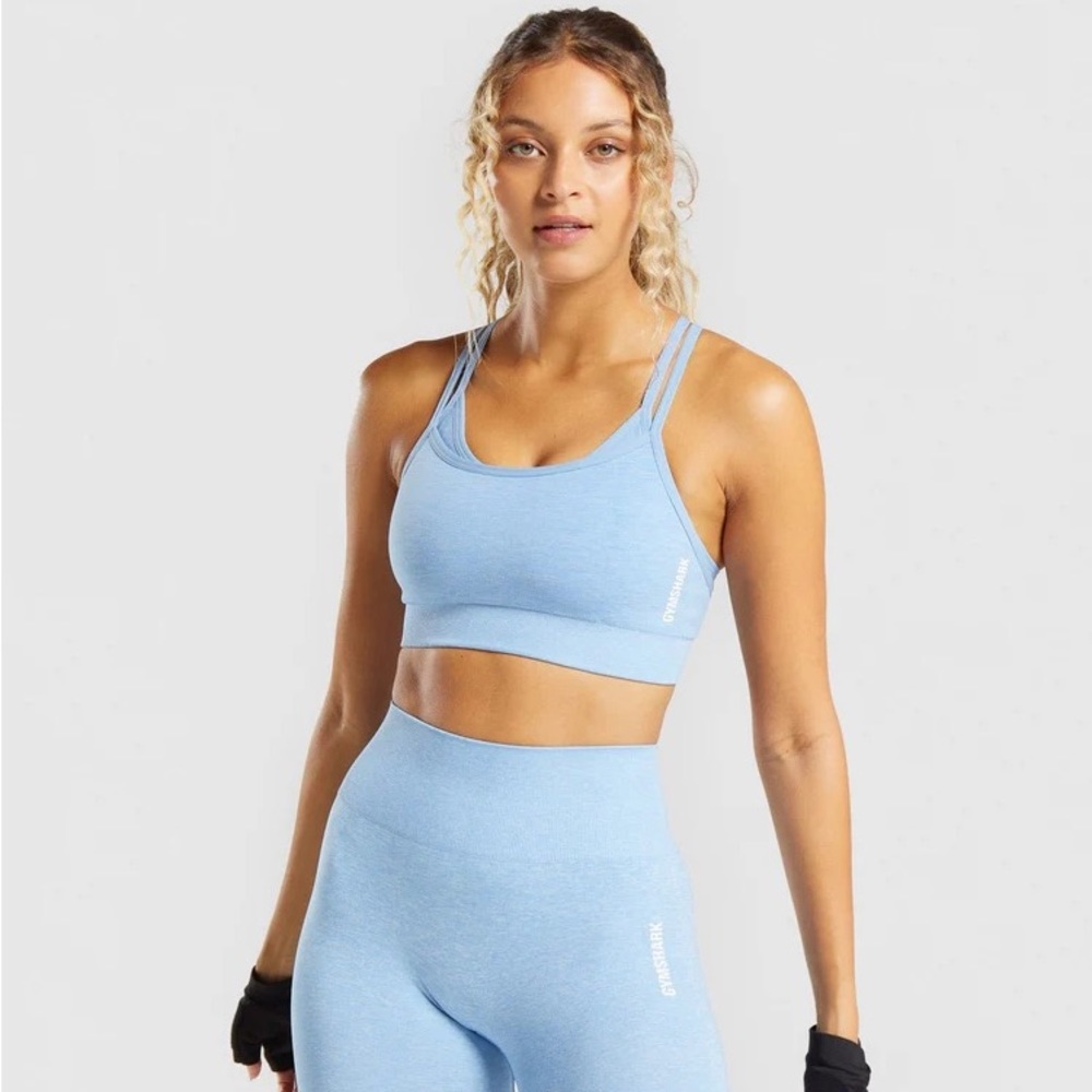 Gymshark Adapt Marl Seamless Sports Bra & Legging Set - Light Blue